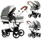 PU Leather 2 in 1 Baby Stroller with Bassinet, Convertible Pram, Reversible Standard Stroller, Portable Buggy, Infant Carriage, 