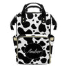XOZOTY Black White Cow Print Diaper Bags Backpack with Name Personalized Baby Nursing Nappy Travel Tote Bag Gifts for Mom
