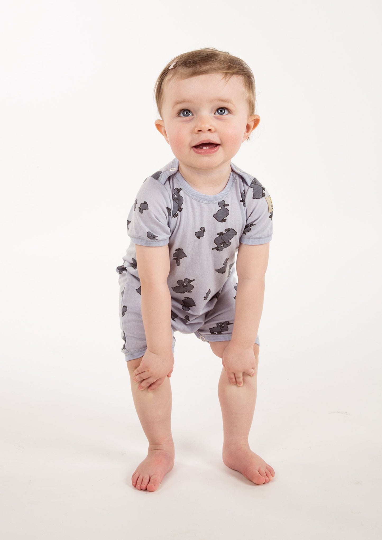 Janus 100% Merino Wool Baby Romper Short Sleeve Machine Washable Made In Norway (60 (4-6 Months), Blue)