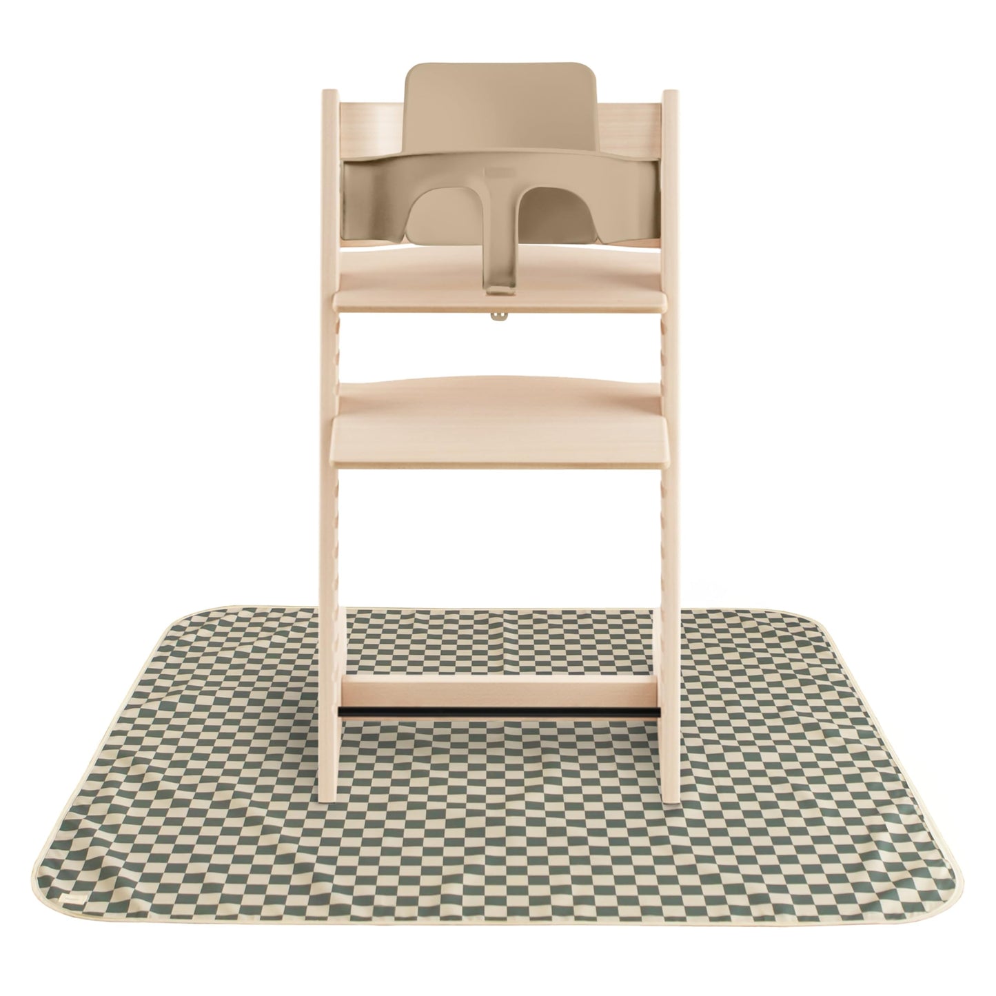 Mushie Baby Splat Mat 42.5X42.5 Inch (Olive Check) | Water Resistant For Under High Chair And Infant Play
