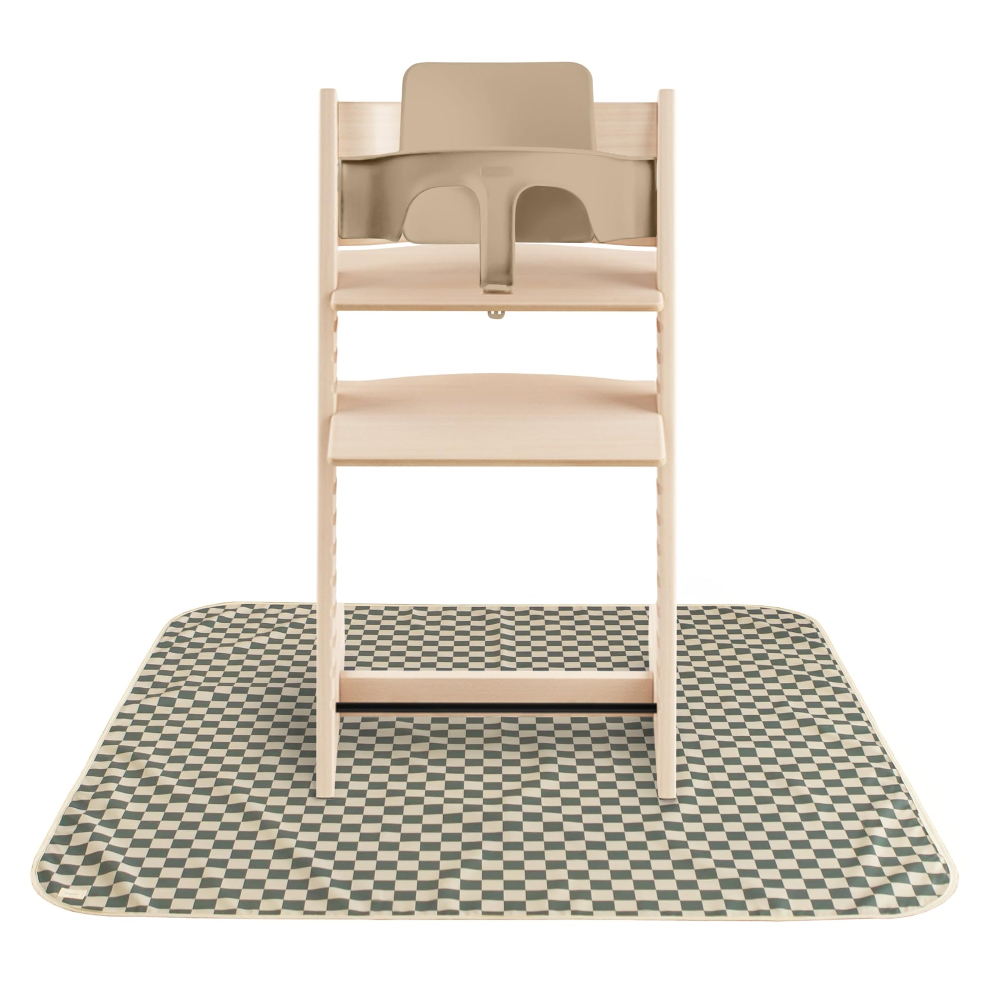 Mushie Baby Splat Mat 42.5X42.5 Inch (Olive Check) | Water Resistant For Under High Chair And Infant Play