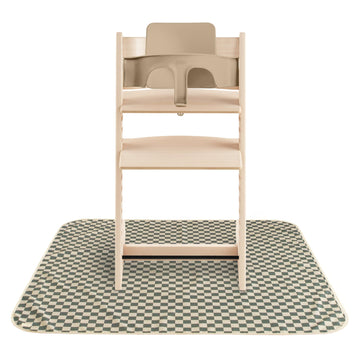 Mushie Baby Splat Mat 42.5X42.5 Inch (Olive Check) | Water Resistant For Under High Chair And Infant Play