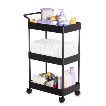 Volnamal Baby Diaper Caddy, Plastic Movable Cart For Newborn Nursery Essentials Diaper Storage Caddy Organizer For Changing Tabl