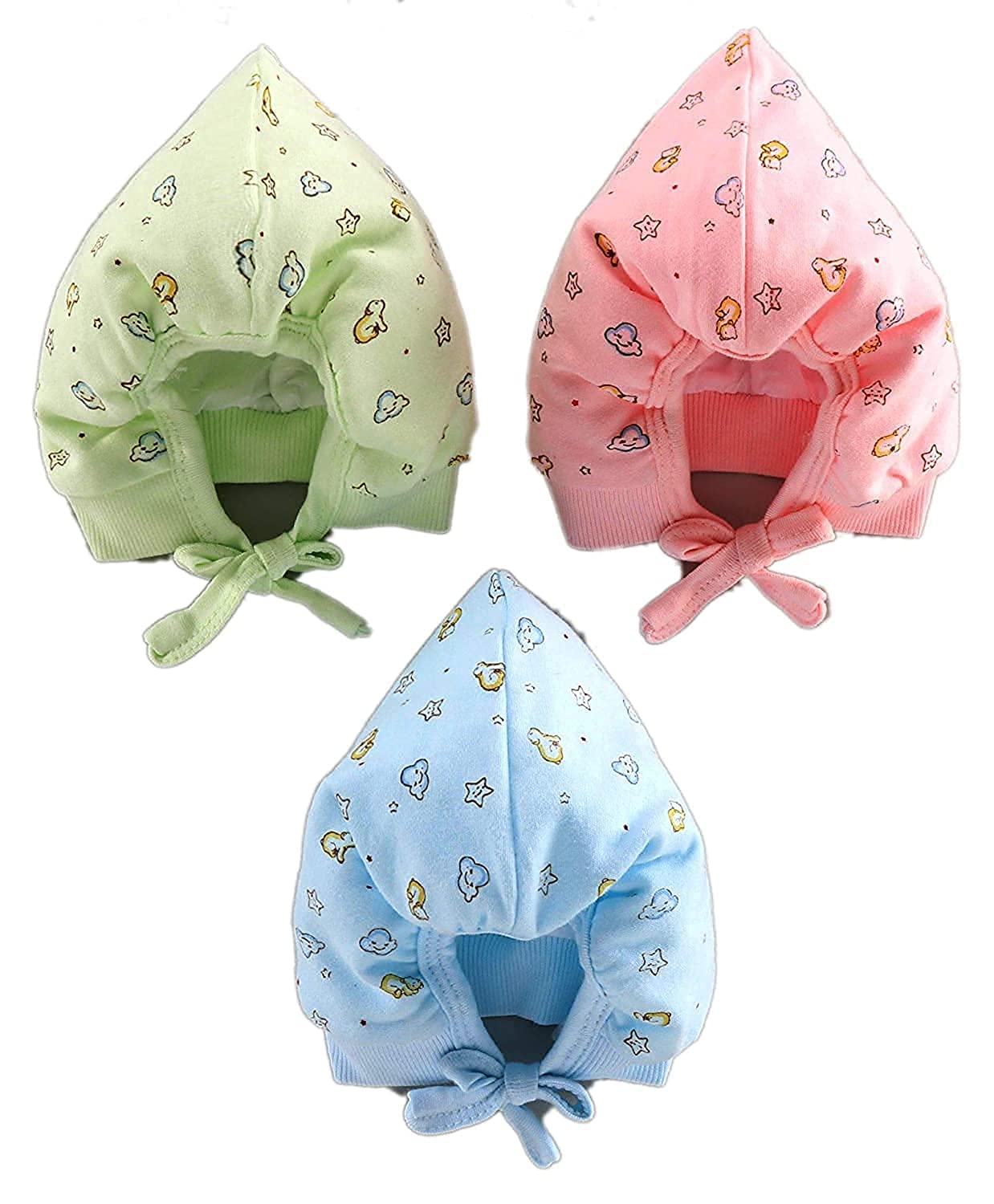 Neha New Born Baby Soft Cotton Knot Closer Caps Unisex Hat Topi Pack Of 3 Pcs (Multicolor, 1218 Months)