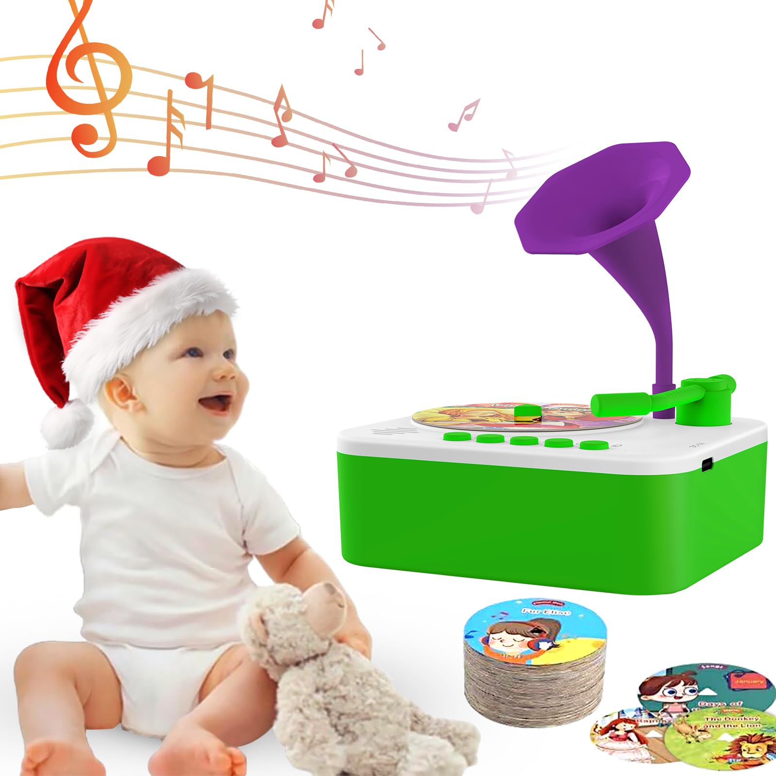 Retysaz Kids Phonograph with 96 Cards, Story Music Player Kids 3-6 Musical Sensory Toy boy Girl,Toddler Audio Pre-Kindergarten T