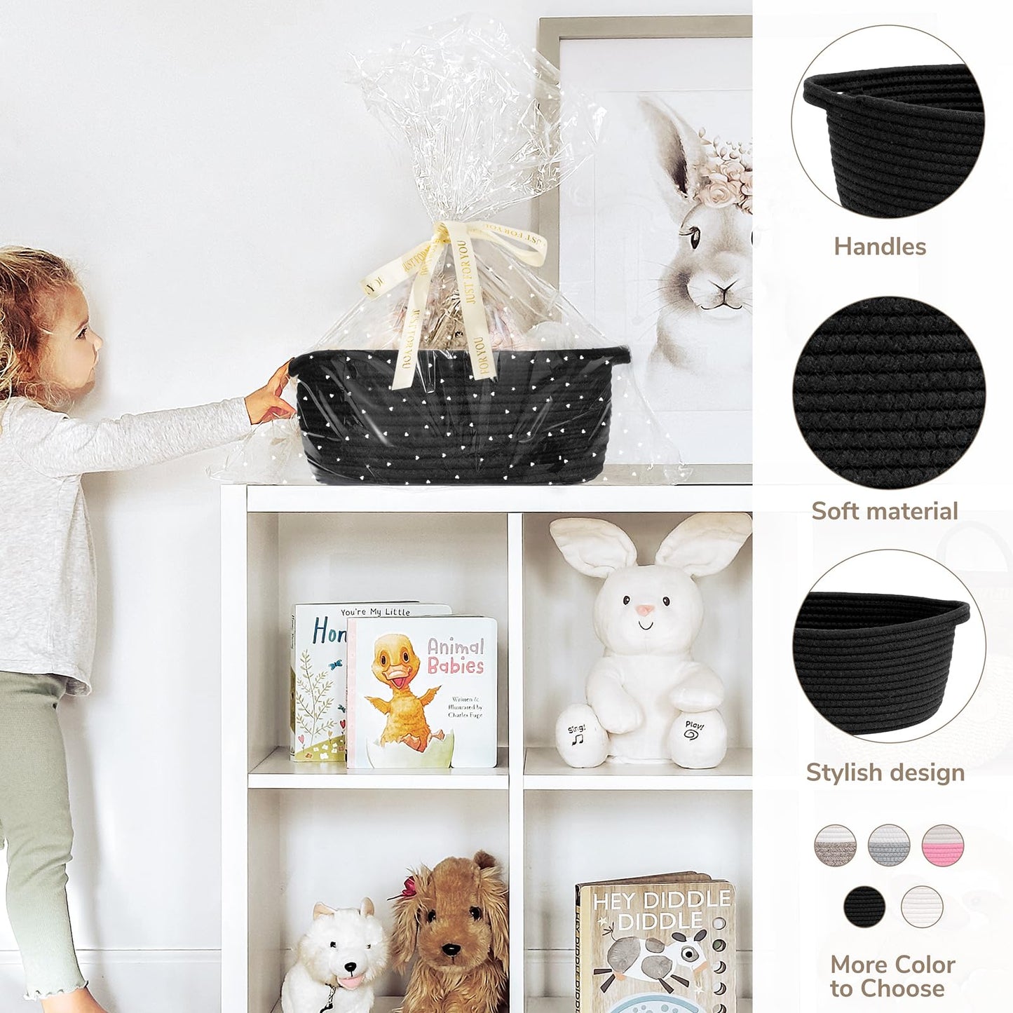 Chicvita Black Basket Empty Gift Basket, Small Woven Basket For Organizing, Rope Basket For Storage, Decorative Basket For Dogs,