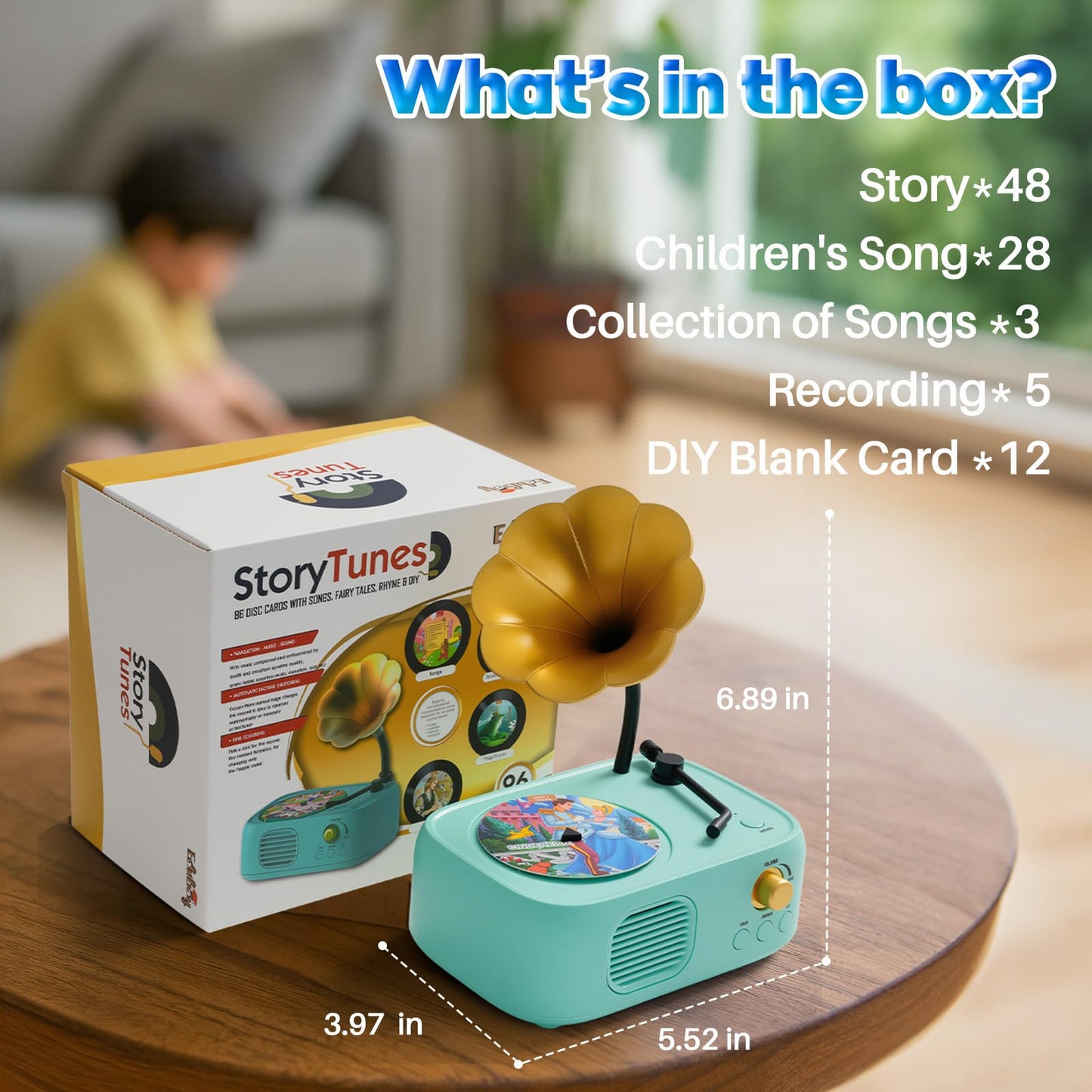 yimido Kids Phonograph Toddler Record Player, with 96 Learning Cards, Early Education Machine Record Player Music Box Storytelle