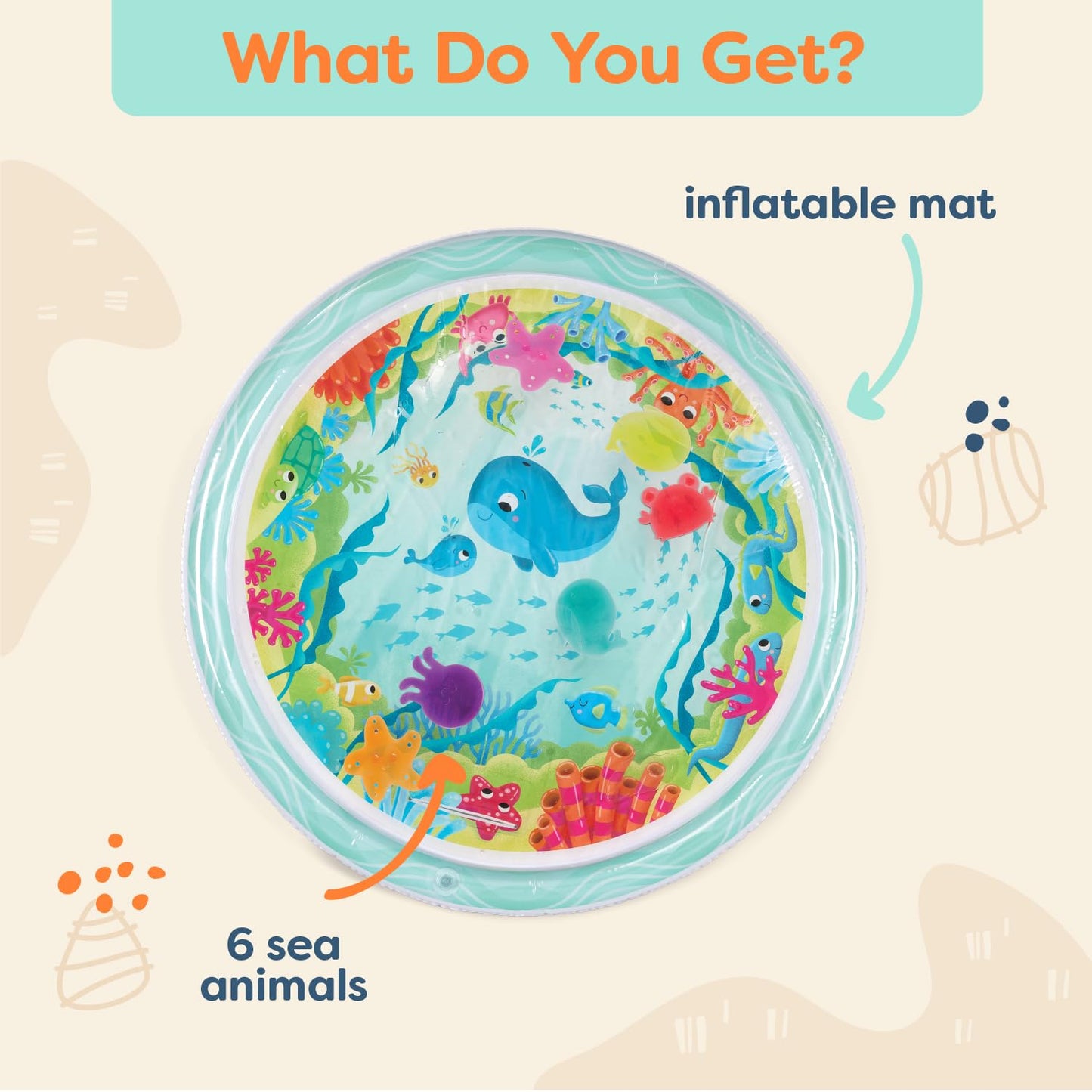 B. Baby Inflatable Tummy Time Mat 6 Removable Sea Animals Water Activity Mat For Babies Easy To Clean - 6 Months + Wonder Waves