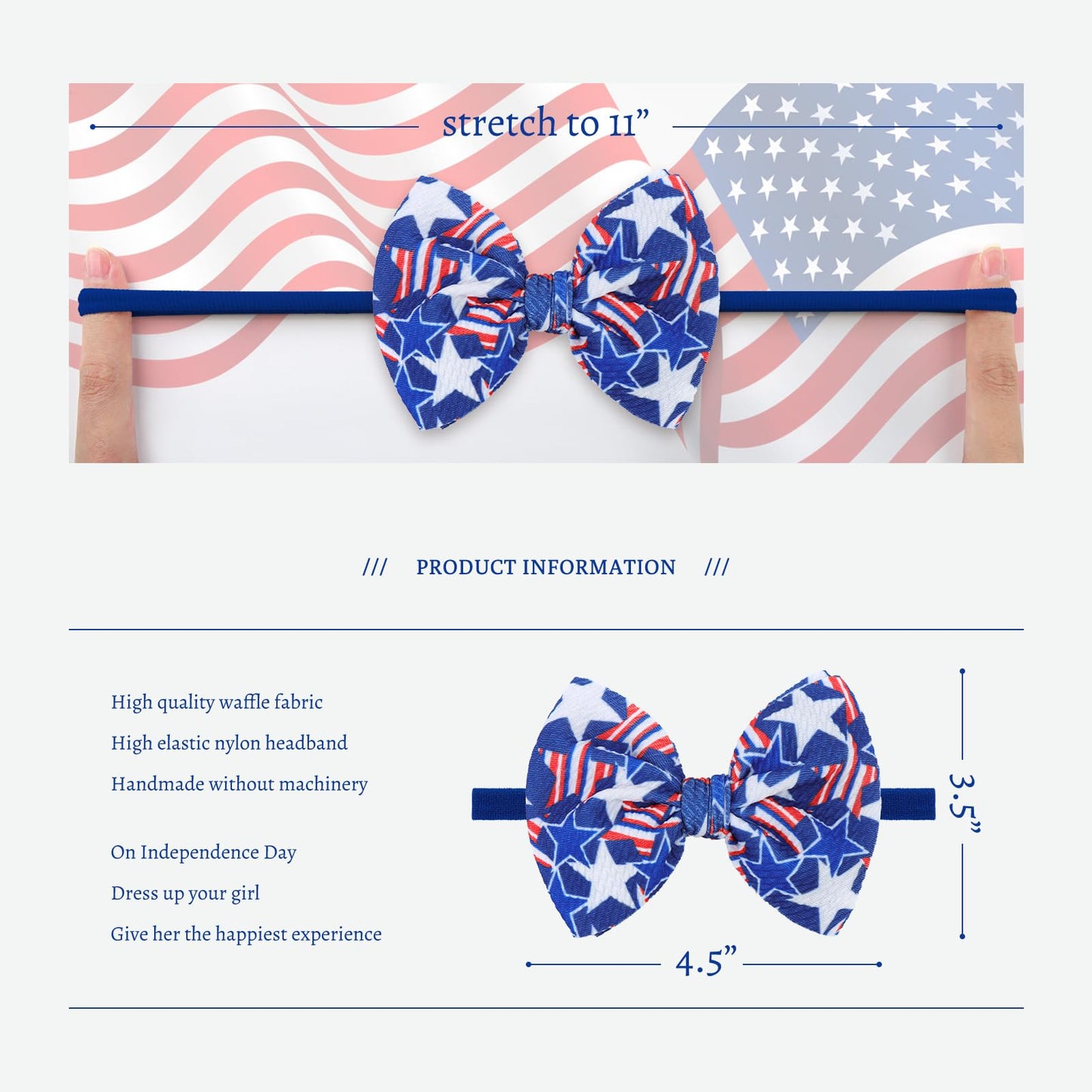 Yanjie Fourth Of July Patriotic Hair Accessories: Star Spangled Newborn Headbands, Nylon Bows For Infant Toddler Girls In Red, W