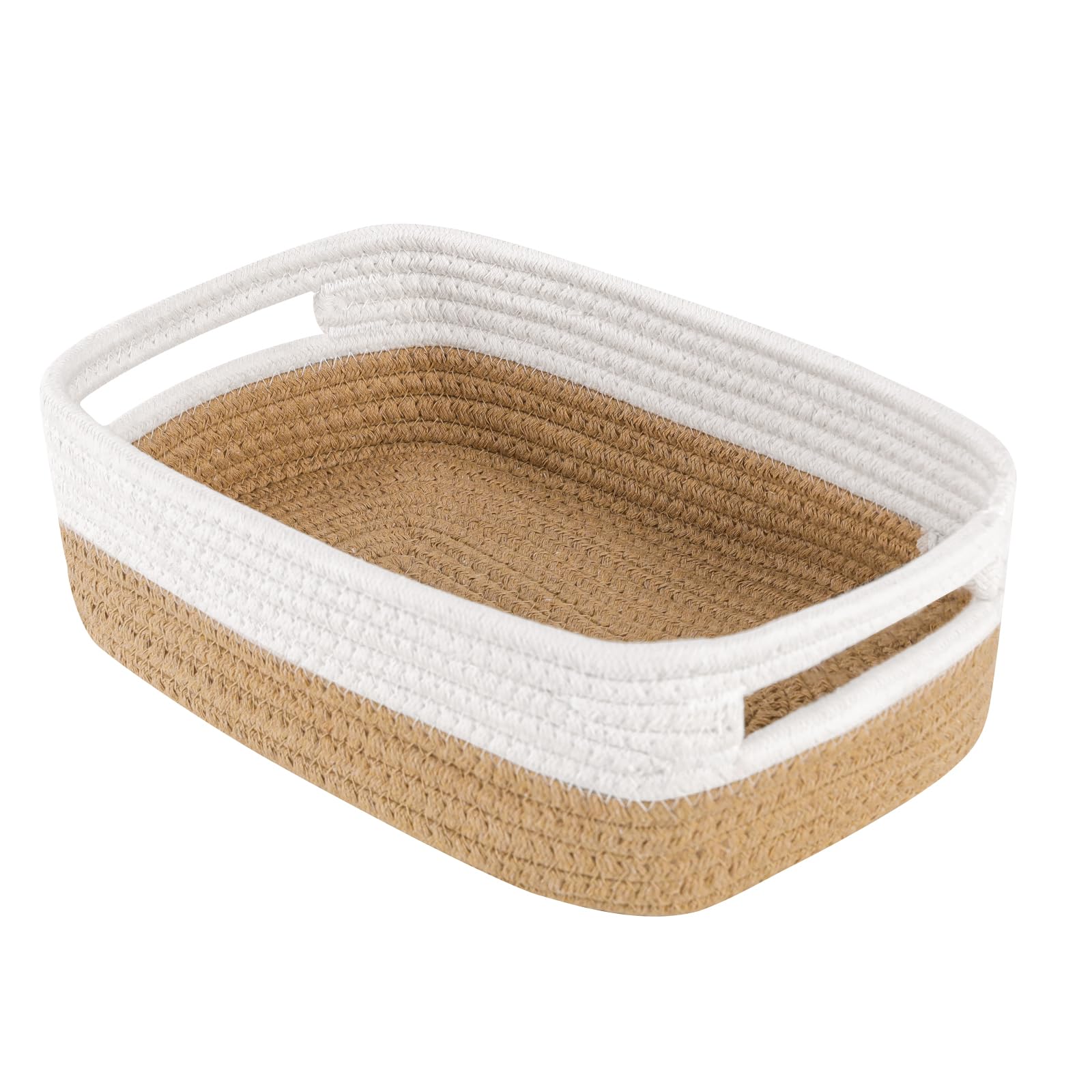 Lwymx Woven Baskets For Organizing With Handles, 12' X 8' X 5' Natural Cotton Rope Storage Baskets For Shelves Dog Toy Basket