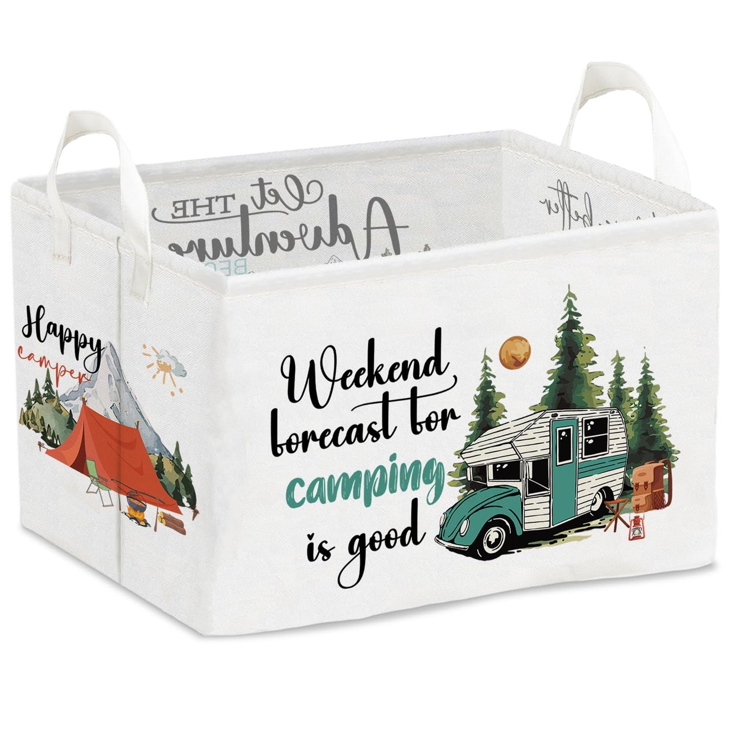 Camping Theme Toy Box, Toy Gift Bins Organizer for Boys Girls, Storage Bins with Handles, Rectangular Storage Basket- Happy Camp