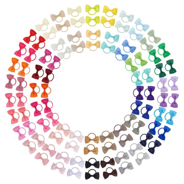 Jollybows 100Pcs 2 Inches Baby Girls Hair Bows Ties Mini Boutique Elastic Hair Rubber Ribbon Hair Band Accessories For Kids Todd