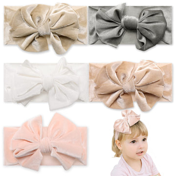 Whaline Baby Girl Velvet Bow Headband - 5Pcs Set, Light Color Hair Accessories For Newborn Toddler Infant Girls, Hairband For Ba