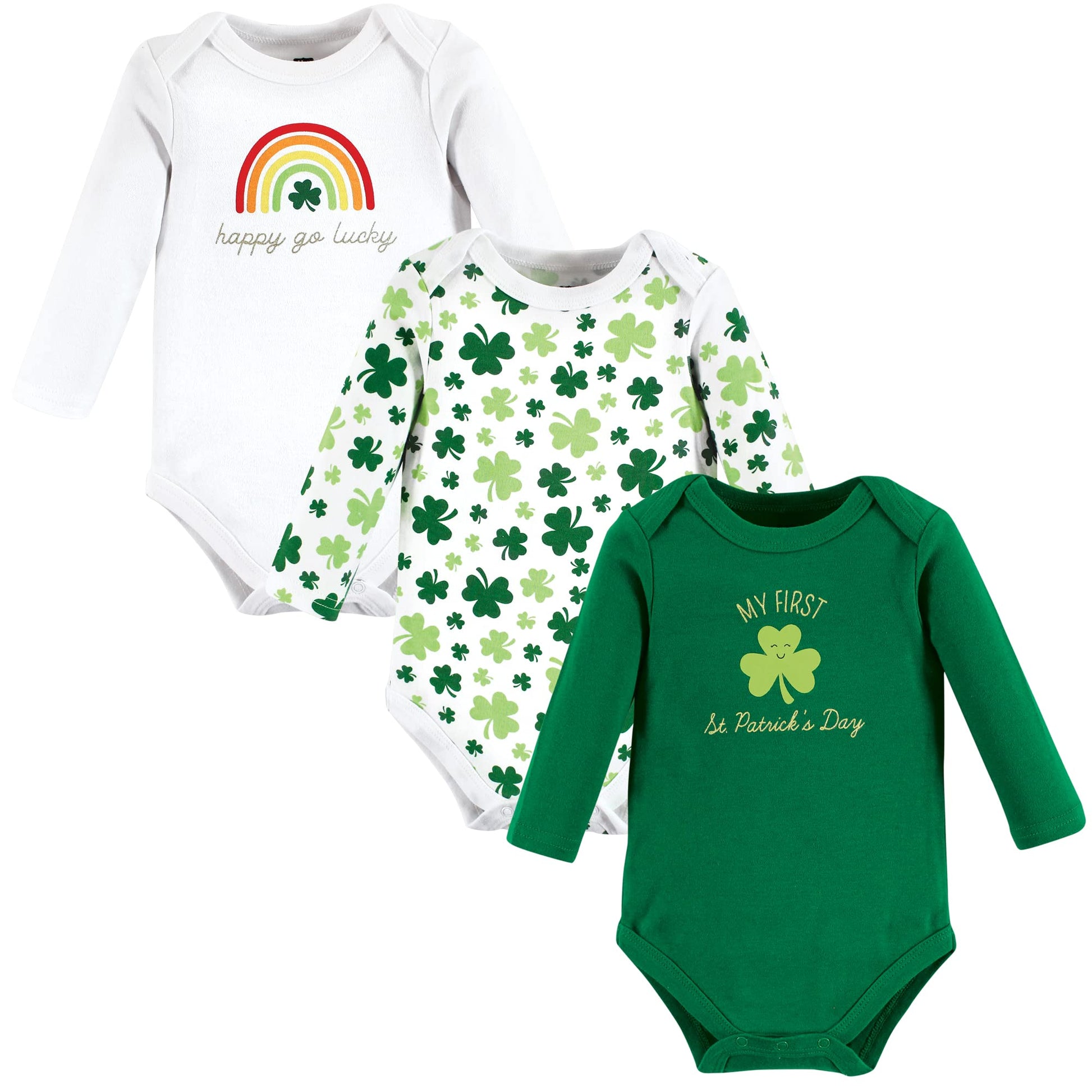 Hudson Baby Unisex Baby Cotton Long-Sleeve Bodysuits St Patricks Rainbow, 0-3 Months
