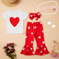 Ninobebe Toddler Girl Valentines Day Outfit Love Heart T-Shirt Bell Bottom Pants Headband 3Pcs Summer Clothes Set 4-5T