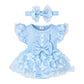 Aenbilo Baby Girl Clothes Summer Girls Clothes Short Sleeves Lace Cute Romper Bodysuit Outfits Headband 018 Months, Blue, 912 