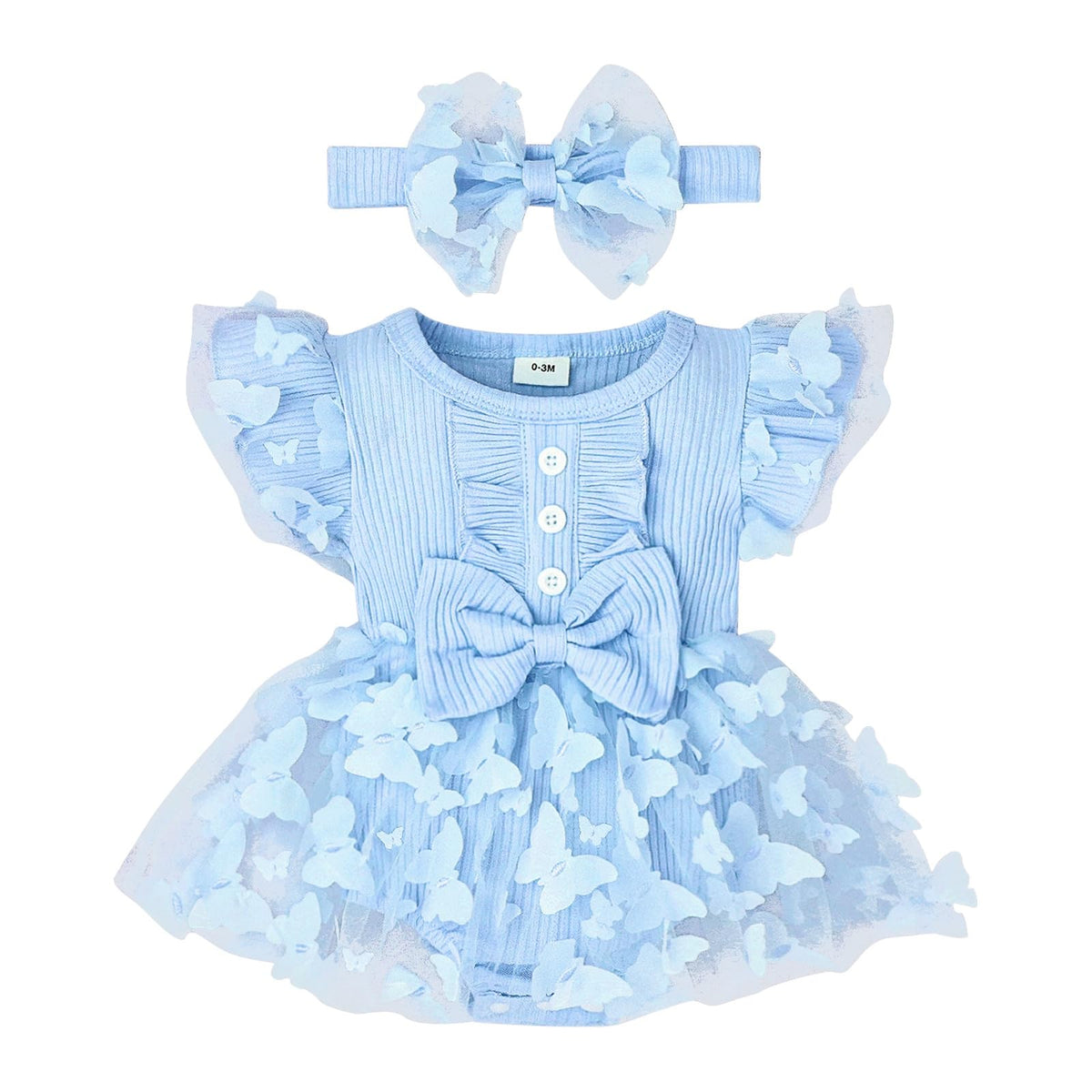 Aenbilo Baby Girl Clothes Summer Girls Clothes Short Sleeves Lace Cute Romper Bodysuit Outfits Headband 018 Months, Blue, 912 