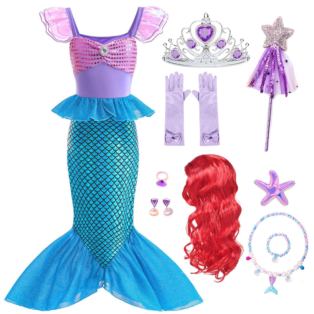 Itvti Little Girls Mermaid Costume For Girls Princess Dress Up Ariel Outfits With Accessories Wig Birthday Party Halloween Cospl