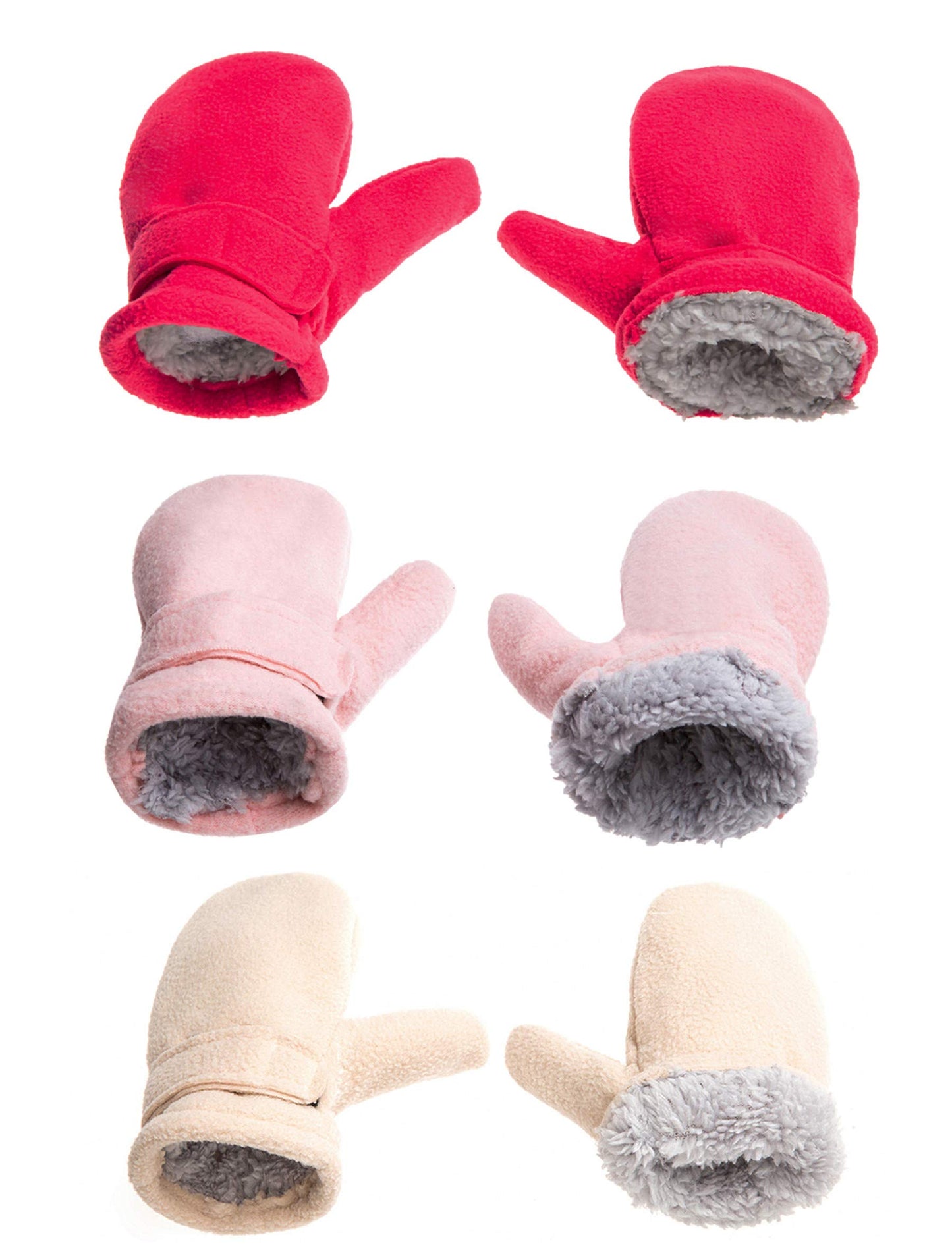 Baby Toddler Mittens Boys Girls Winter Outdoor Gloves Kids Easy-On Fleece Warm Mittens Pink Rose Khaki 3 Pairs M(1-2 Years)