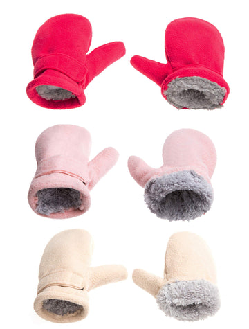 Baby Toddler Mittens Boys Girls Winter Outdoor Gloves Kids Easy-On Fleece Warm Mittens Pink Rose Khaki 3 Pairs M(1-2 Years)