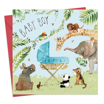 Twizler New Baby Boy Card Jungle Animals - New Baby Card Boy - Card New Baby Boy - New Baby Congratulations Boy - Congratulation