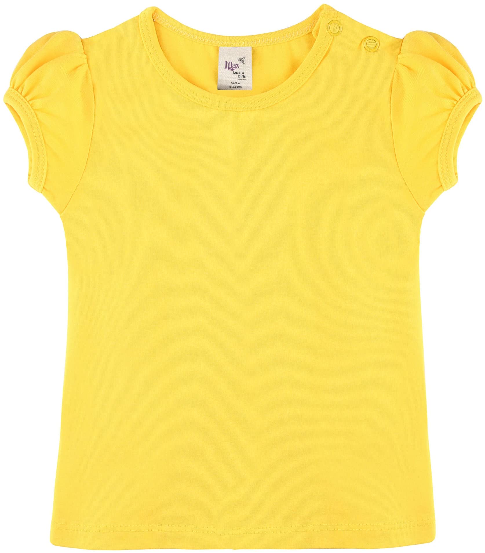 Lilax Baby Girls' Basic Short Puff Sleeve Round Neck T-Shirt 12-18 Months, Yellow