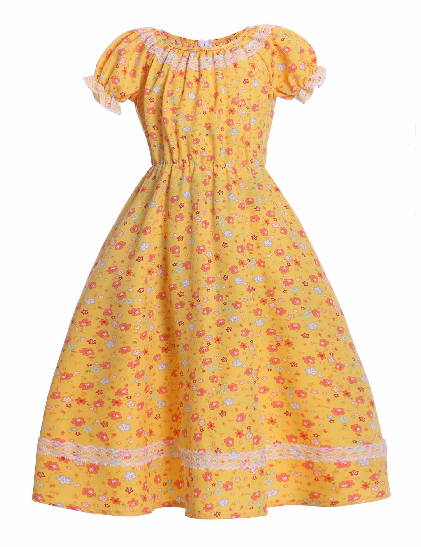 Vibsion Girls Pioneer Prairie Costume Pilgrim Dress Kids Floral Colonial Village Girl Costumes Bonnet Apron Set
