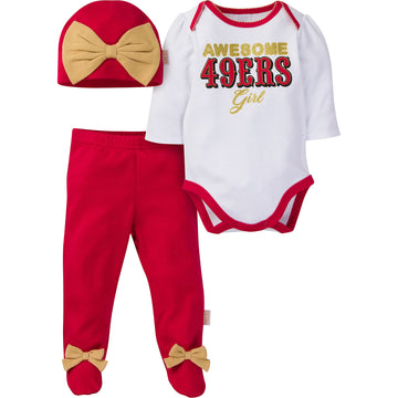 Nfl Baby Girls 3 Pack Bodysuit Registry Gift Set Footed Pant And Cap, Team Color, 6-9 Months Us
