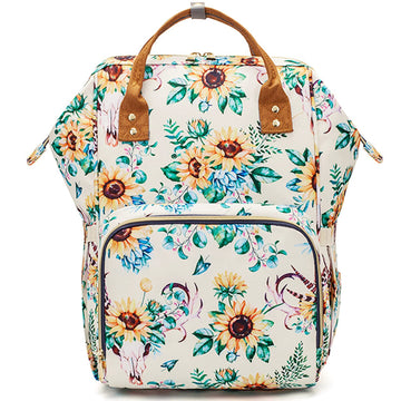 Floral Diaper Bag Backpack, Waterproof Baby Care Bag, Women Travel Baby Nappy Changing Bag (White)