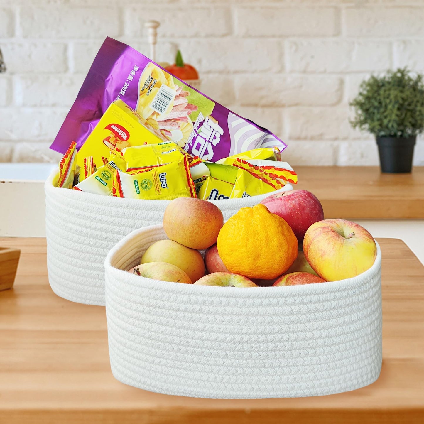 Abenkle Small White Basket, Soft Woven Baskets For Baby Dog And Cat Toys Organizer, Decorative Shelves Closet Organizing Easter
