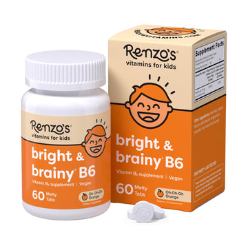 Renzos Bright & Brainy Vitamin B6, Dissolving Kids Vitamin B6, 60 Sugar-Free Melty Tabs, Oh Oh Oh Orange Flavored