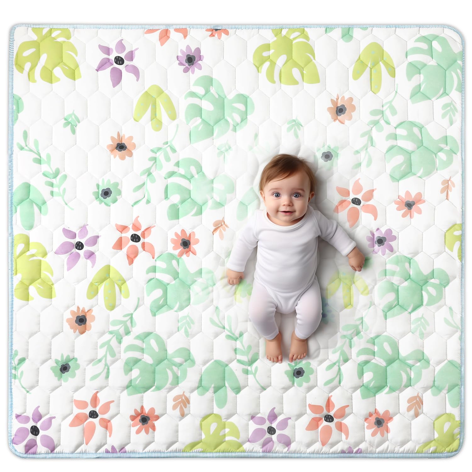 Babihior Play Mat for Playpen, 50 x 50 Non-Slip One-Piece Crawling Mat for Babies 0-6 Months