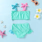 Younger Tree Toddler Girls Two Pieces Swimsuit Color Block Stripe Swimwear Summer Beach Bathing Suit (Green 18-24 Months)