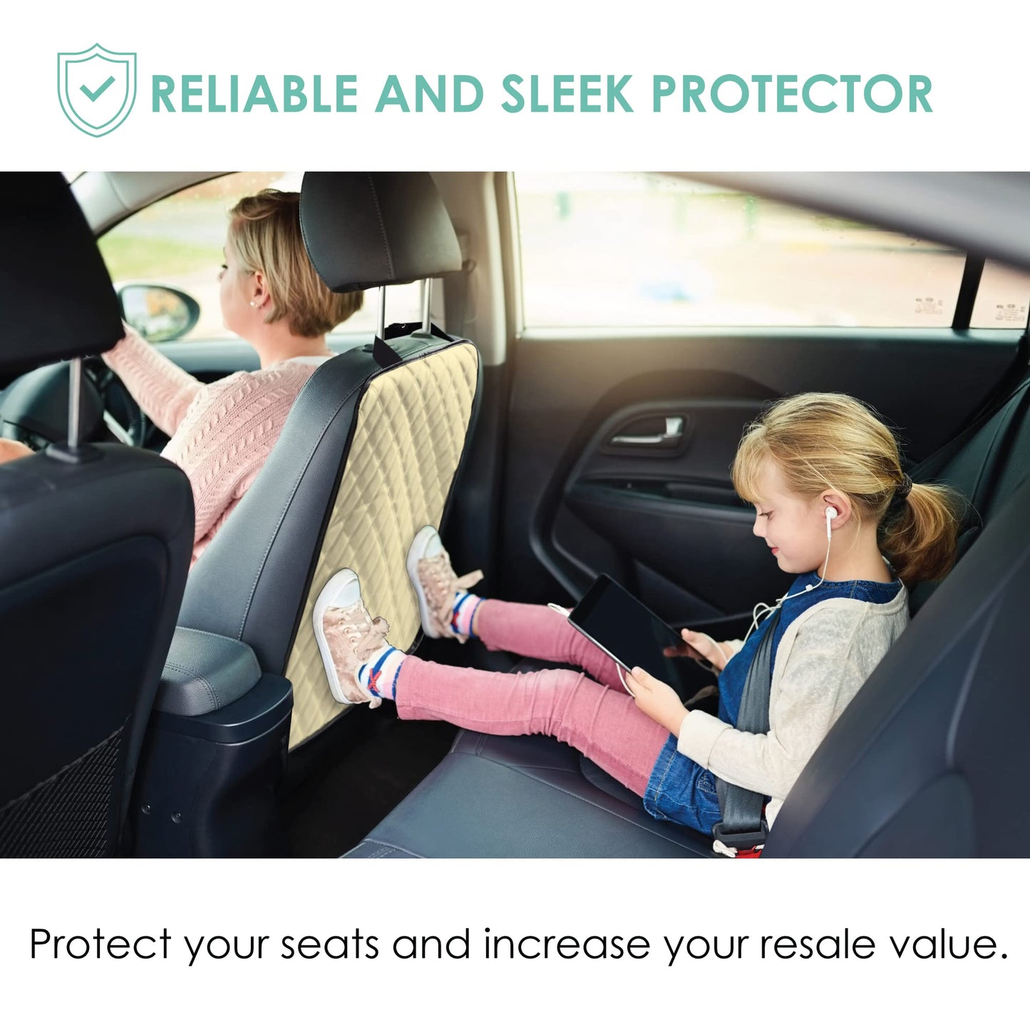 Fh Group Faux Leather Auto Seat Back Kick Protectors, Heavy Duty Car Kick Mat For Kids -2-Pack Diamond Stitched Back Seat Protec