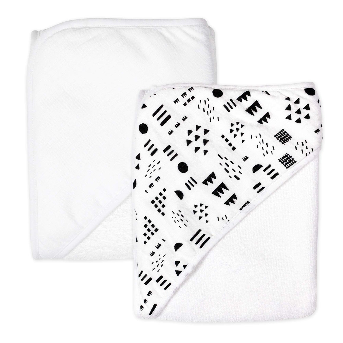 HonestBaby unisex baby 2-Pack Organic Cotton Hooded Towels Bandana, Pattern Play, One Size US