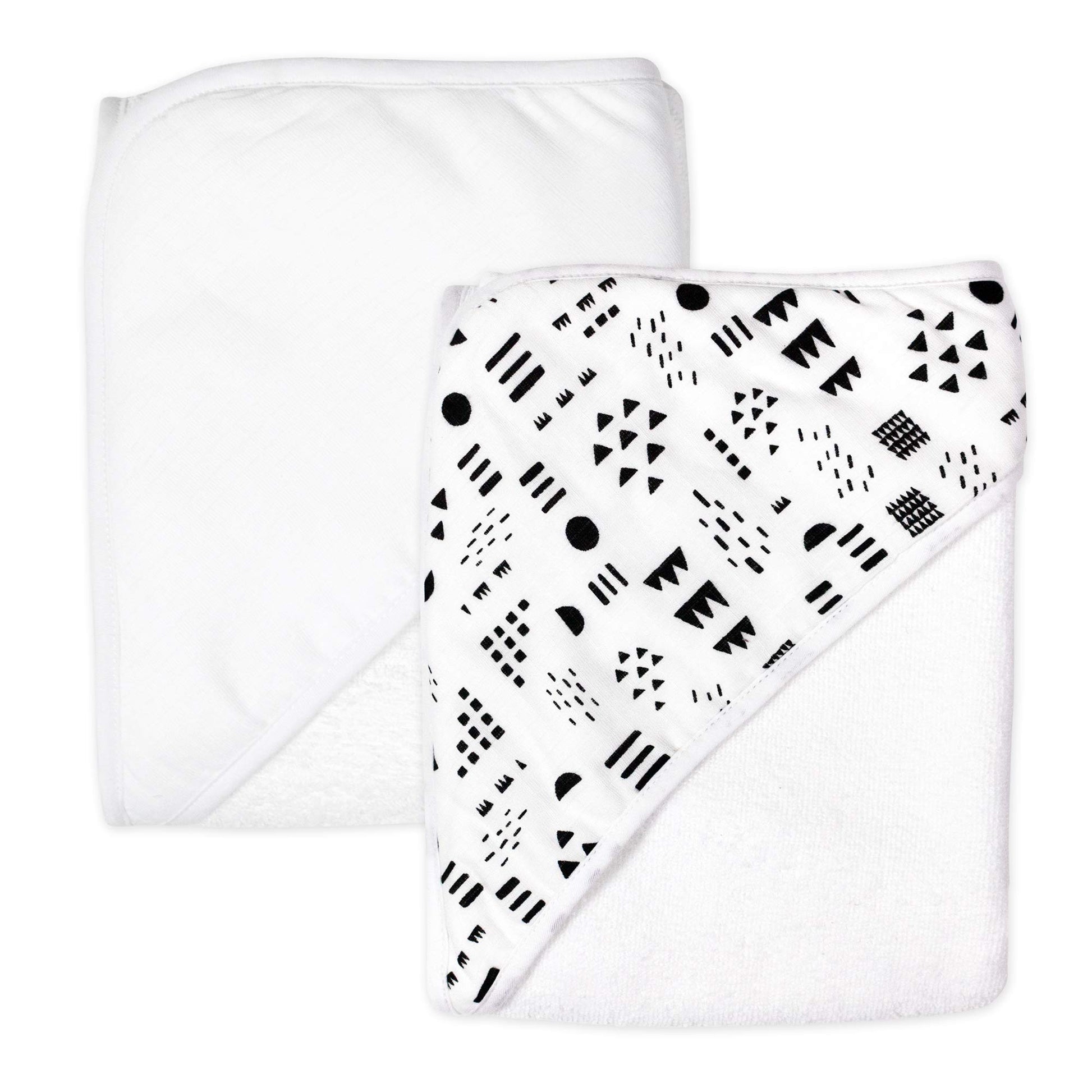 HonestBaby unisex baby 2-Pack Organic Cotton Hooded Towels Bandana, Pattern Play, One Size US