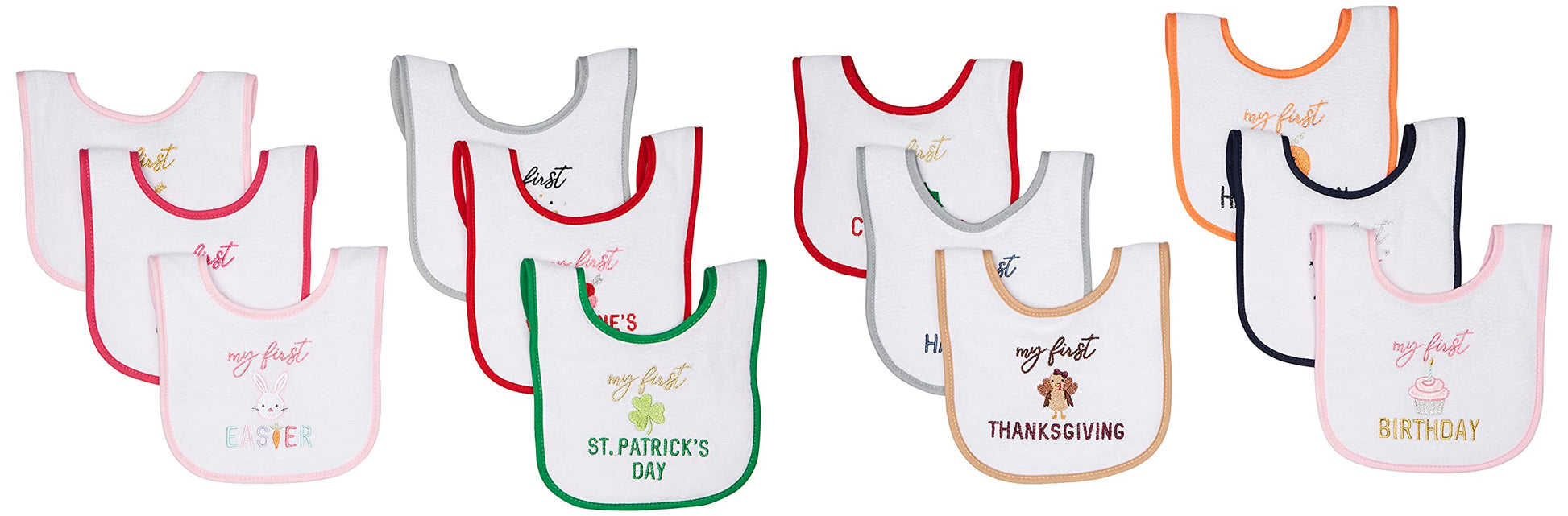 Hudson Baby Unisex Baby Cotton Terry Drooler Bibs With Fiber Filling, Girl Holiday, One Size