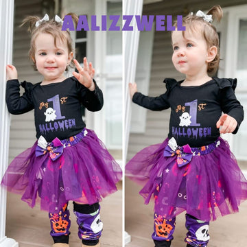 Aalizzwell 12-18 Months Baby Girls Halloween Outfit Infant 1St Halloween My Tulle Skirt Ghost Clothes With Leg Warmers Clothing