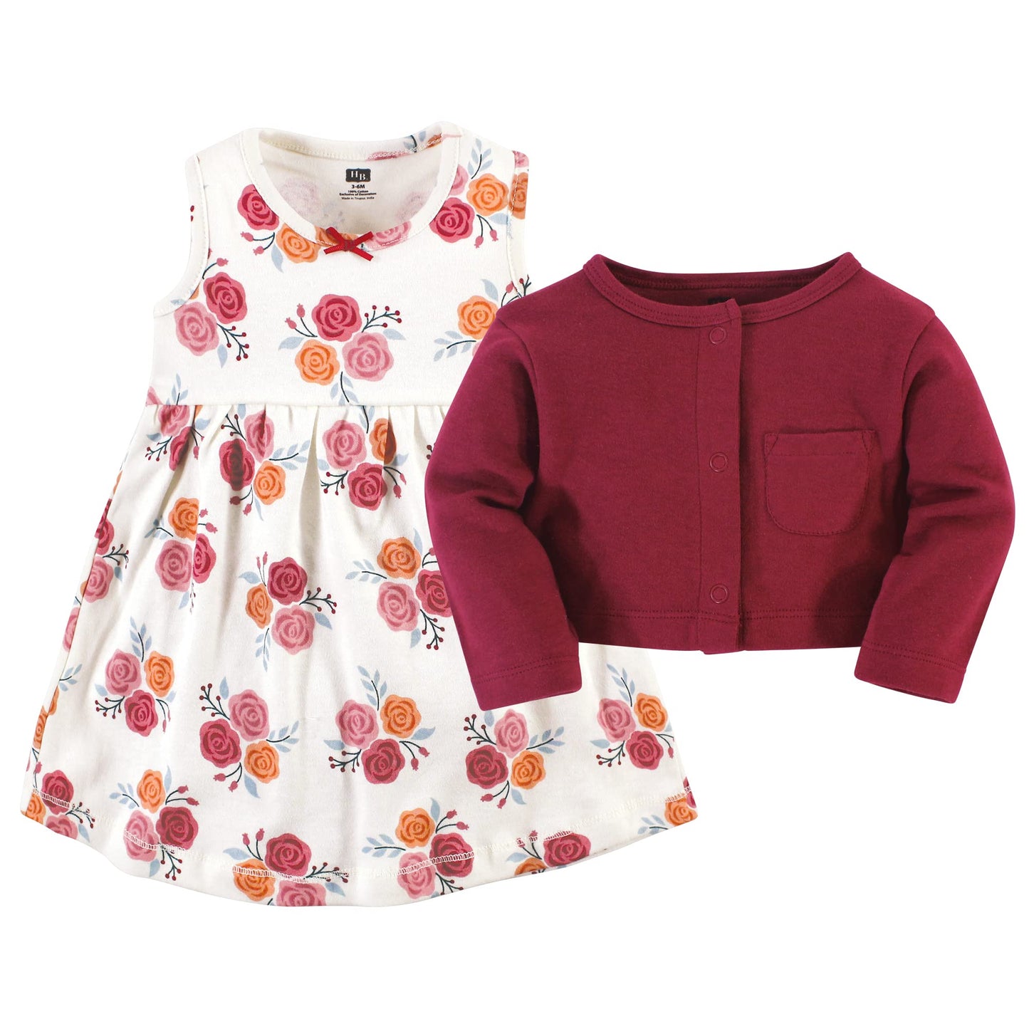 Hudson Baby Baby Girls' Cotton Dress And Cardigan Set, Autumn Rose, 12-18 Months