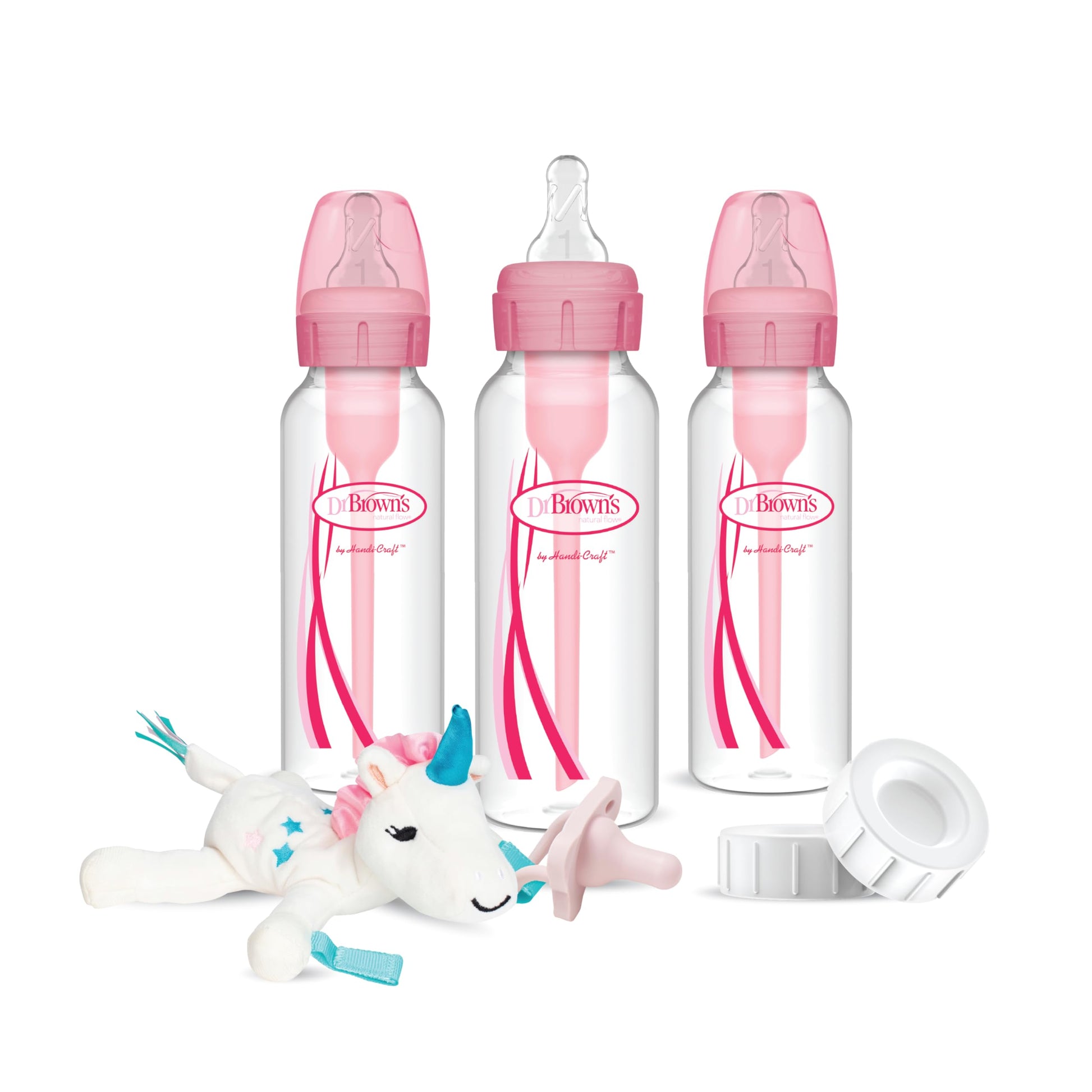 Dr. Brown'S Natural Flow Anti-Colic Options+Narrow 8Oz/250Ml Baby Bottle + Lovey Gift Set With Level 1 Slow Flow Nipples, Pink