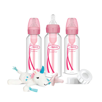 Dr. Brown'S Natural Flow Anti-Colic Options+Narrow 8Oz/250Ml Baby Bottle + Lovey Gift Set With Level 1 Slow Flow Nipples, Pink