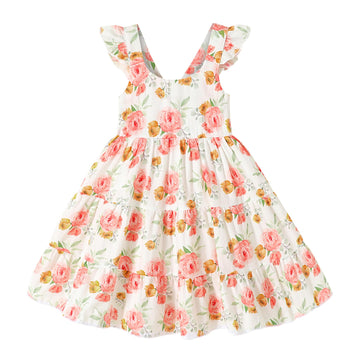 Younger Tree Toddler Baby Girl Dress Summer Outfits Flutter Sleeve Smocked Dress Kids Causal Boho Dresses Clothes (6-7T, Toddler