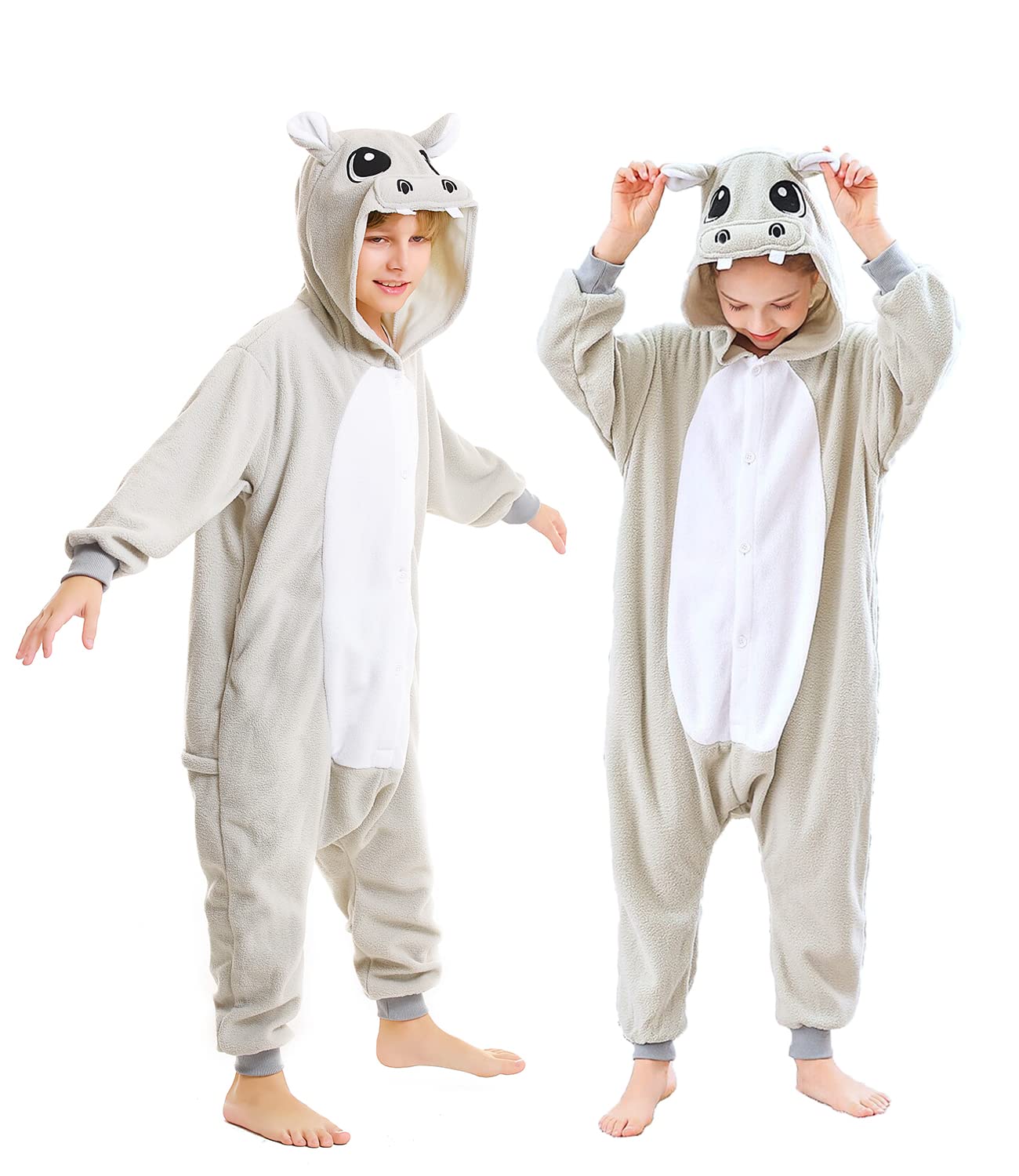Canasour Hippo Onesie Kids Animal Halloween Cosplay Costume For 4T Girls Unisex Outfuit One Piece Hooded Soft Pajamas Grey Party