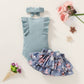 Tiny Cutey Baby Girl Clothes Infant Summer Outfits Set Ruffle Sleeve Romper And Floral Shorts With Headband (Blue Romper And Ruf