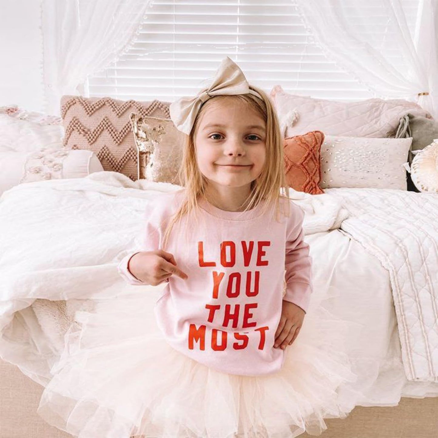 Bonangber Toddler Baby Girl Valentines Day Outfit Love Crewneck Sweatshirt Letter Long Sleeve Shirt Pullover Tops Valentines Day