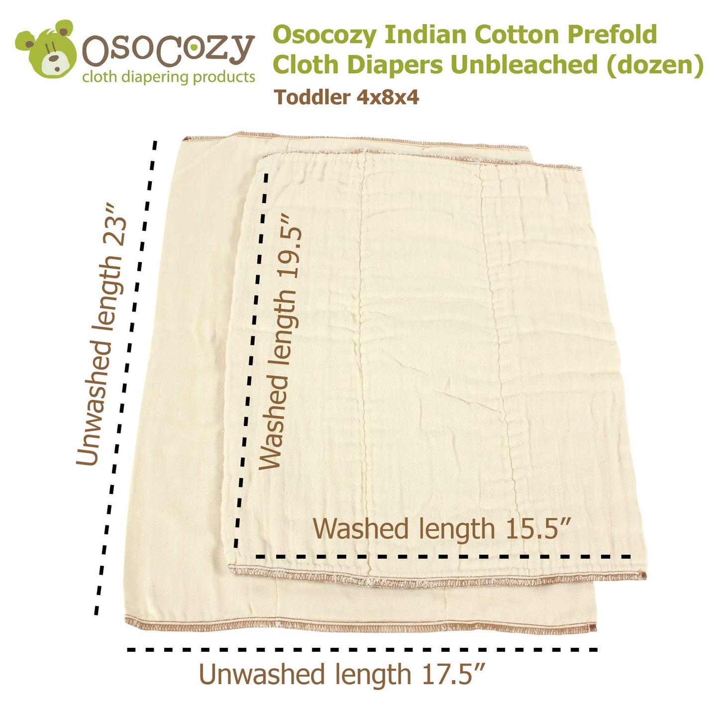 Osocozy Unbleached Prefold Cloth Diapers - Soft And Absorbent Baby Diapers Made Of 100% Unbleached Cotton - 17.5'X23', Fits 30