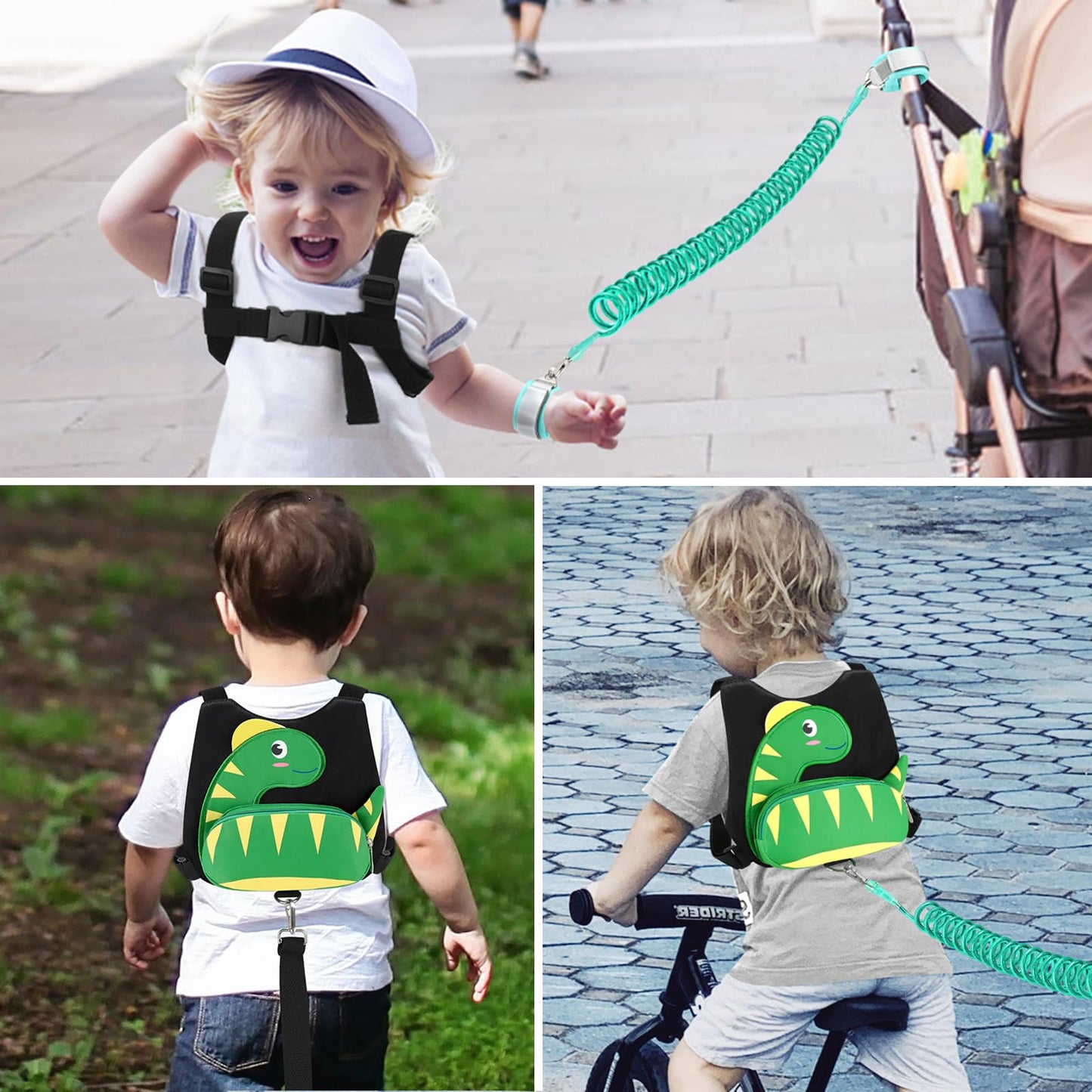 Accmor Toddler Harness Leash + Anti Lost Wrist Link, Cute Dinosaur Kids Harness With Leash, Adorable Child Harness Leash Wristba