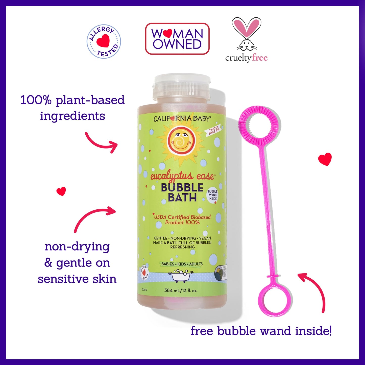 California Baby Eucalyptus Bubble Bath | 100% Plant-Based Kids Bubble Bath | Soothing Baby Bubble Bath | Free Bubble Wand Inside