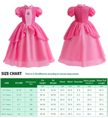 Kids Princess Peach Costume For Girls Dress Up With Crown Gloves Wand Earrings - Princess Peach Dress For Girls 6-7 Years