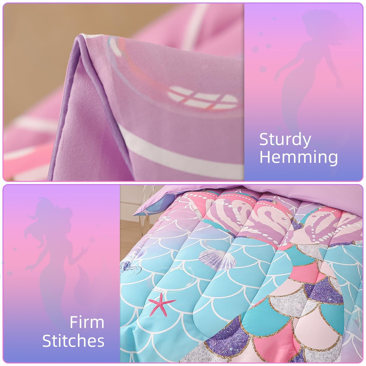 Suchbed Mermaid Tail Toddler Bedding Set Crib Bedding Set For Girls 4 Pieces With Toddler Comforter, Toddler Bed Sheets, Pillowc